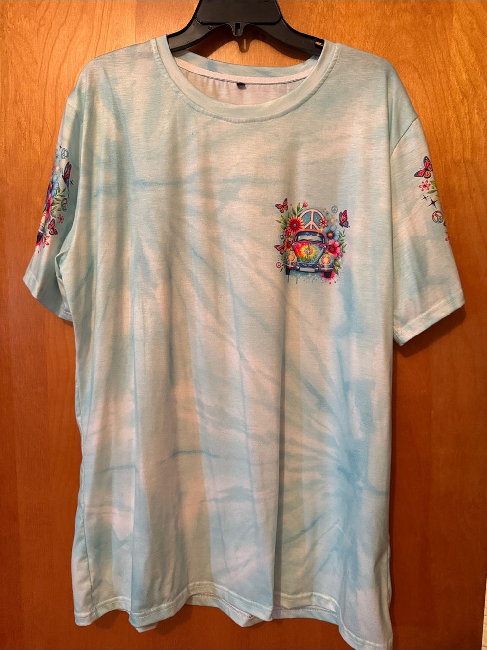 Light Blue Tie-Dye Short Sleeve Tee with Floral Van Graphic